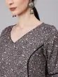 Grey & Black Floral Printed A-Line Kurta