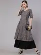 Grey & Black Floral Printed A-Line Kurta