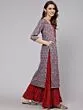 Blue & Maroon Printed Straight Kurta