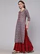 Blue & Maroon Printed Straight Kurta