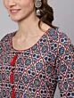 Blue & Maroon Printed Straight Kurta