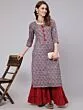 Blue & Maroon Printed Straight Kurta