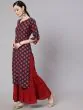Maroon & Blue Printed Straight Kurta