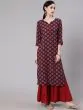 Maroon & Blue Printed Straight Kurta