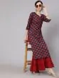 Maroon & Blue Printed Straight Kurta