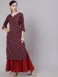 Maroon & Blue Printed Straight Kurta