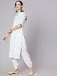 White & Blue Hand Block Printed Straight Kurta