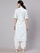 White & Blue Hand Block Printed Straight Kurta