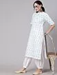 White & Blue Hand Block Printed Straight Kurta