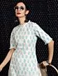 White & Blue Hand Block Printed Straight Kurta