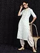 White & Blue Hand Block Printed Straight Kurta