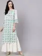 White & Green Hand Block Printed Straight Kurta