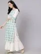 White & Green Hand Block Printed Straight Kurta
