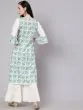 White & Green Hand Block Printed Straight Kurta