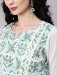 White & Green Hand Block Printed Straight Kurta