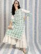 White & Green Hand Block Printed Straight Kurta
