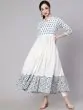 White & Blue Hand Block Printed Tiered Anarkali