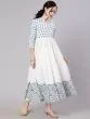 White & Blue Hand Block Printed Tiered Anarkali