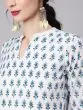 White & Blue Hand Block Printed Tiered Anarkali