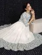 White & Blue Hand Block Printed Tiered Anarkali