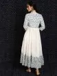 White & Blue Hand Block Printed Tiered Anarkali