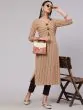 Orange Striped Printed Straight Kurta