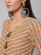Orange Striped Printed Straight Kurta