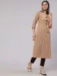 Orange Striped Printed Straight Kurta