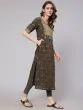 Olive & Grey Printed Straight Kurta