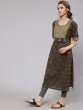 Olive & Grey Printed Straight Kurta