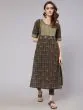 Olive & Grey Printed Straight Kurta