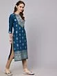 Royal Blue Gold Printed Straight Kurta