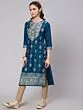 Royal Blue Gold Printed Straight Kurta