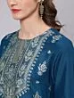 Royal Blue Gold Printed Straight Kurta