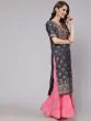 Grey Gold Placement Printed Straight Kurta
