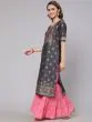 Grey Gold Placement Printed Straight Kurta