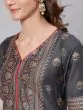 Grey Gold Placement Printed Straight Kurta