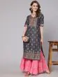 Grey Gold Placement Printed Straight Kurta