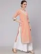 Peach & Grey Floral Printed Straight Kurta With Lace Detail