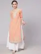 Peach & Grey Floral Printed Straight Kurta With Lace Detail