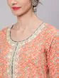 Peach & Grey Floral Printed Straight Kurta With Lace Detail