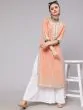 Peach & Grey Floral Printed Straight Kurta With Lace Detail