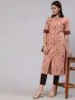 Brown Printed Button Down Straight Kurta