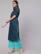 Blue Leheriya Printed Button Down Straight Kurta