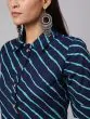 Blue Leheriya Printed Button Down Straight Kurta