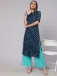 Blue Leheriya Printed Button Down Straight Kurta