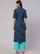 Blue Leheriya Printed Button Down Straight Kurta