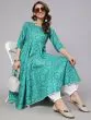 Green & White Bandhani Printed Flared Anarkali