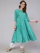 Green & White Bandhani Printed Flared Anarkali