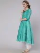 Green & White Bandhani Printed Flared Anarkali